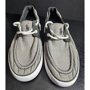 Men's Polo Ralph Lauren Lander Gray Black Canvas Boat Shoes with pony size 10.5D